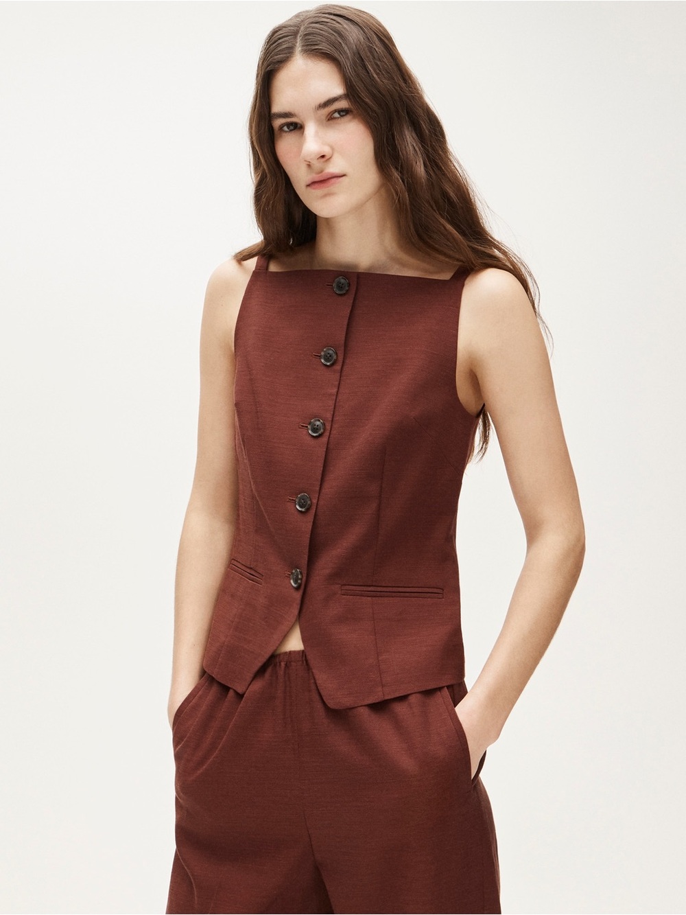 JCREW Gramercy Sleeveless Button-Front Vest in Cacoa Maroon BNWT 4 Elevated Suit
